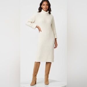 Banana Republic Cotton blend Ivory Cowl Neck cable Knit Sweater Dress Sze Medium